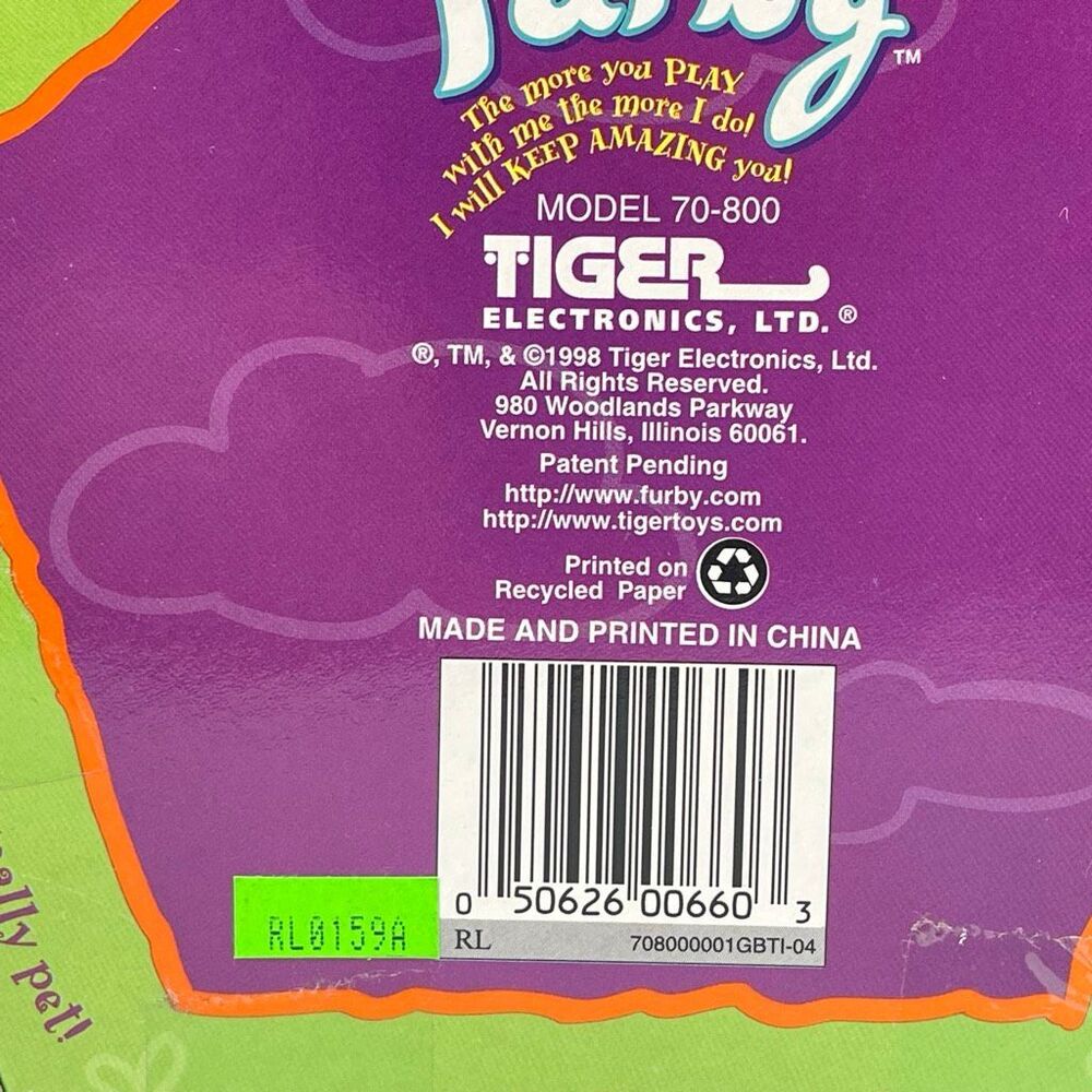 Tiger Furby Model 70-800 Grey & White with Blue Eyes Pink Ears New Vintage 1998 - Picture 10 of 10